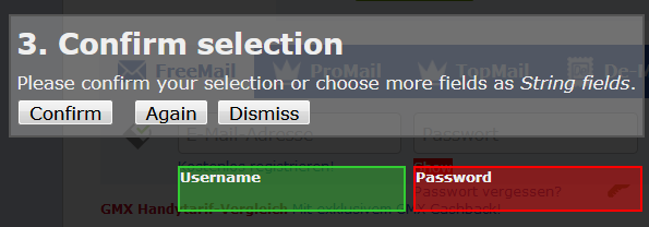 keepassxc browser select fields